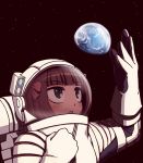  astronaut brown_eyes brown_hair earth idolmaster ribbon ribbons riyo riyo_(lyomsnpmp) short_hair space spacesuit 