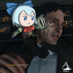  2025 :&lt; adapted_costume antykvarnyy_kalamar belt blue_eyes blue_hair blue_ribbon cirno crossover dmytro_dalin fumo_(doll) game_screenshot_inset highres motion_lines pov red_ribbon ribbon skif_(stalker_2) slapping stalker_(game) stalker_2:_heart_of_chornobyl strangling ukrainian_text 