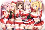  5girls :d a.i._channel apron bandeau bare_shoulders belt black_gloves black_panties blonde_hair blue_eyes blue_hair blurry blush bow bowtie box braided_bun breasts brown_hair capelet cleavage cleavage_cutout closed_mouth commentary_request cowboy_shot crop_top d-pad d-pad_hair_ornament depth_of_field detached_collar elbow_gloves fang fingerless_gloves flower frilled_apron frills fur-trimmed_skirt fur_collar fur_trim garter_straps gift gift_box gloves green_neckwear green_ribbon groin hair_between_eyes hair_bow hair_ornament hair_ribbon hairclip hand_up hands_up head_tilt highleg highleg_panties highres himehina_channel holding holding_gift holding_sack hood hood_down kaguya_luna kaguya_luna_(character) kizuna_ai large_breasts long_hair looking_at_viewer midriff miniskirt mirai_akari mirai_akari_project multicolored_hair multiple_girls nail_polish navel open_mouth own_hands_together panties pink_hair pink_nails purple_hair red_capelet red_flower red_gloves red_legwear red_ribbon red_shorts red_skirt ribbon rose sack santa_costume shirt short_shorts short_sleeves shorts side-by-side side_bun side_ponytail sidelocks single_thighhigh skirt sleeveless sleeveless_shirt small_breasts smile standing stomach streaked_hair suspenders suzuki_hina tanaka_hime taut_clothes thigh-highs underwear v virtual_youtuber white_apron white_bow white_hair white_ribbon wrist_ribbon yuano zettai_ryouiki 