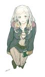  1girl blush book breasts cleavage female_my_unit_(fire_emblem:_kakusei) fire_emblem fire_emblem:_kakusei full_body long_hair long_sleeves looking_at_viewer medium_breasts mitsusima_(kaniokowa) my_unit_(fire_emblem:_kakusei) nintendo pants robe shirt signature silver_hair simple_background sketch smile solo twintails violet_eyes white_background 