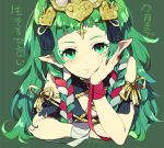  1girl cape dragon fire_emblem fire_emblem:_three_houses gem green_eyes green_hair guttary jewelry long_hair looking_at_viewer mamkute nintendo pointy_ears simple_background solo sothis tiara translation_request 