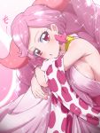  1girl animal_print breasts choker commentary_request cow_print earrings horns jewelry long_skirt pink_hair precure princess_taurus_(precure) sash sideboob skirt sleeveless solo star star-shaped_pupils star_twinkle_precure symbol-shaped_pupils tj-type1 