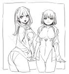  2girls archvermin ayanami_rei ayanami_rei_(cosplay) breasts copyright_request cosplay long_hair looking_at_viewer multiple_girls neon_genesis_evangelion open_mouth plugsuit short_hair simple_background smile souryuu_asuka_langley souryuu_asuka_langley_(cosplay) white_background 