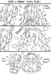 2girls ? blush comic crossover english_text fang gambier_bay_(kantai_collection) girls_frontline guin_guin hairband kantai_collection long_hair messy_hair monochrome multiple_girls s.a.t.8_(girls_frontline) static_electricity twintails uniform 