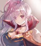  1girl ajipontarou breasts choker cleavage closed_mouth eyes_visible_through_hair fire_emblem fire_emblem:_seisen_no_keifu fire_emblem_heroes ishtar_(fire_emblem) large_breasts nintendo ponytail shoulder_armor silver_hair simple_background solo upper_body violet_eyes 