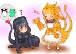  +++ 2girls :/ ? ^_^ apron arm_support bangs black_hair blush bow braid chibi closed_eyes closed_eyes closed_mouth collar commentary_request dog_collar dress eyebrows_visible_through_hair frills full_body gloves godzilla godzilla_(series) hair_ornament hairband hakumaiya hand_puppet highres kemono_friends king_ghidorah long_dress long_hair looking_at_another medium_hair multicolored_hair multiple_girls multiple_tails open_mouth orange_hair parted_bangs personification pocket puppet red_eyes redhead shin_godzilla short_sleeves single_braid sitting smile standing tail thought_bubble toy toy_tank two-tone_hair two_tails wariza |d 