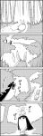  4koma :x bamboo bamboo_forest blush_stickers bouncing comic commentary_request forest greyscale hide_and_seek highres houraisan_kaguya long_hair monochrome nature on_head rabbit smile surprised sweat tani_takeshi touhou translation_request tree very_long_hair yukkuri_shiteitte_ne 