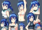  &gt;_&lt; 1girl :d ahoge anger_vein arlly_radithia armpits arms_up bare_shoulders bikini bikini_top black_shirt blue_eyes blue_hair blush breasts chibi closed_eyes collarbone commentary_request controller crying crying_with_eyes_open drooling game_controller grey_background hair_ornament highres holding hood hood_down hoodie medium_breasts multiple_views navel open_mouth original saliva shirt simple_background sleeveless sleeveless_hoodie sleeveless_shirt smile streaming_tears stretch swimsuit tank_top tears trembling twintails white_bikini white_hoodie white_tank_top 