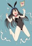  !? 1girl :o absurdres animal_ears black_hair black_leotard blush blush_stickers bow bowtie breasts brown_hair bunny_girl bunny_tail bunnysuit bural_chingu cleavage closed_eyes detached_collar fake_animal_ears full_body highres ju_hyeon-mi leotard long_hair luke_(dydansgur) magician open_mouth rabbit_ears red_neckwear smile solo strapless strapless_leotard surprised tail wrist_cuffs yellow_eyes 