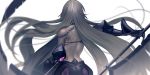  1girl armor armored_dress back black_dress chains commentary_request dress fate/grand_order fate_(series) faulds flag from_behind gauntlets holding holding_flag holding_weapon jeanne_d&#039;arc_(alter)_(fate) jeanne_d&#039;arc_(fate)_(all) long_hair silver_hair tsukimoto_aoi very_long_hair weapon 