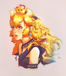  1girl absurdres asevc black_choker blonde_hair blue_eyes bowsette choker highres horns lips super_mario_bros. new_super_mario_bros._u_deluxe nintendo solo spiked_armlet spiked_choker spikes super_crown 