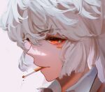  1girl cigarette fujiwara_no_mokou long_hair portrait red_eyes simple_background smoking solo touhou white_background white_hair yuhel 