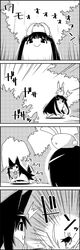  /\/\/\ 4koma :x animal animal_ears animal_on_head arms_up brooch bunny_on_head comic commentary_request emphasis_lines fleeing greyscale highres houraisan_kaguya imaizumi_kagerou jewelry long_hair monochrome on_head rabbit scared shaded_face shawl silent_comic smile speed_lines tail tail_wagging tani_takeshi touhou translation_request trembling very_long_hair wolf_ears wolf_tail yukkuri_shiteitte_ne 