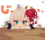  :3 azur_lane blue_eyes chibi commentary_request flower hair_flower hair_ornament hat meowficer_(azur_lane) military_hat mole mole_under_eye muuran sailor_hat shoukaku_(azur_lane) signature silver_hair triangle_mouth 