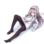  1girl boa_(brianoa) hairband highres idolmaster long_hair pantyhose rabbit shijou_takane silver_hair simple_background skirt solo violet_eyes white_background 