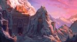 building clouds commentary cutesexyrobutts evening gradient_sky highres mountain no_humans outdoors scenery sky snow still_life sunlight tree warcraft world_of_warcraft 
