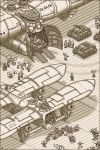  6+boys aircraft airplane ground_vehicle kaze_no_tani_no_nausicaa military military_vehicle monochrome motor_vehicle multiple_boys pixel_art studio_ghibli tank 