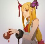  1girl 3four breasts chains commentary gourd horn horn_ribbon horns ibuki_suika long_hair lowres oni orange_hair ribbon shirt sleeveless sleeveless_shirt solo touhou 