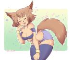  1girl 2017 animal_ears breasts brown_hair closed_eyes hair_between_eyes happy kobold large_breasts monster_musume_no_iru_nichijou open_mouth polt selirum short_hair smile solo tail 