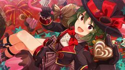  blush green_hair hat idolmaster idolmaster_million_live! idolmaster_million_live!_theater_days jacket nagayoshi_subaru red_eyes short_hair smile 