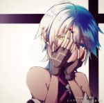  1girl aqua_(kingdom_hearts) bare_shoulders black_gloves black_nails blue_eyes blue_hair blue_nails colored_eyelashes covering_face crying dark_skin eyebrows_visible_through_hair fingerless_gloves fingernails gloves gradient_hair hands_up heterochromia kingdom_hearts kingdom_hearts_iii multicolored multicolored_hair multicolored_nails nail_polish short_hair solo spoilers streaming_tears tears totoma twitter_username two-tone_hair upper_body white_hair yellow_eyes 