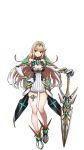  1girl armor blonde_hair breasts dress full_body gloves highres mythra_(xenoblade) large_breasts long_hair looking_at_viewer nintendo official_art saitou_masatsugu smile solo sword transparent_background weapon xenoblade_(series) xenoblade_2 xenoblade_2:_ogon_no_kuri_ira yellow_eyes 