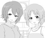  2girls girls_und_panzer greyscale heavy_breathing henyaan_(oreizm) looking_at_viewer monochrome multiple_girls nishizumi_maho nishizumi_miho short_hair siblings sisters sweat tank_top upper_body 