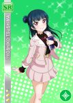  blue__hair blush character_name dress long_hair love_live!_school_idol_festival love_live!_sunshine!! pink_eyes smile tsushima_yoshiko 