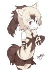  1girl aardwolf_(kemono_friends) aardwolf_ears aardwolf_tail absurdres bare_shoulders black_hair blush collared_shirt cowboy_shot dated elbow_gloves enk_0822 extra_ears eyebrows_visible_through_hair fingers_together flying_sweatdrops gloves highres kemono_friends legwear_under_shorts multicolored_hair necktie pantyhose print_gloves print_legwear shirt short_hair short_shorts shorts signature sleeveless solo sweatdrop white_hair 