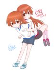  1boy 1girl blush brother_and_sister brown_eyes brown_hair gym_uniform highres inokuma_kouta inokuma_mitsuki kin-iro_mosaic long_hair open_mouth short_hair siblings signature simple_background tokidome_zamao 