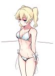  1girl bikini blonde_hair boa_(brianoa) breasts cleavage closed_mouth colorized nasuhara_anastasia navel onii-chan_dakedo_ai_sae_areba_kankeinai_yo_ne short_hair simple_background solo swimsuit twintails white_background 