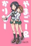  2girls bangs blush brown_hair fanta_(the_banana_pistols) female_pervert girls_und_panzer groping long_hair multiple_girls ooarai_school_uniform pervert sakaguchi_karina school_uniform short_hair tiptoes translated yamagou_ayumi 