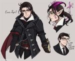  1boy aqua_eyes artist_name assassin&#039;s_creed:_syndicate assassin&#039;s_creed_(series) blue_eyes braid brown_hair cape demon_boy evie_frye freckles genderswap genderswap_(ftm) glasses horns incubus ponytail shinzui_(fantasysky7) short_hair single_braid smile solo 