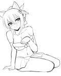  1girl animal_ears breasts cleavage closed_mouth copyright_request donburikazoku looking_at_viewer medium_hair monochrome simple_background solo white_background 