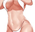  1girl bikini breasts copyright_request curvy female head_out_of_frame large_breasts navel okamen shiny shiny_skin simple_background skindentation solo swimsuit thighs under_boob white_bikini work_in_progress 