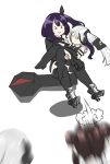  &gt;_&lt; 4girls agent_(girls_frontline) architect_(girls_frontline) artist_request blurry_foreground boots carrying chibi destroyer_(girls_frontline) gager_(girls_frontline) girls_frontline grey_hair hair_ornament hair_tubes highres jumping motion_blur multicolored_hair multiple_girls princess_carry purple_hair sangvis_ferri shorts side_ponytail simple_background thigh-highs thigh_boots twintails two-tone_hair violet_eyes white_background 