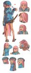  1girl :p =_= @_@ al_bhed_eyes bike_shorts blue_eyes blush cabbie_hat character_sheet choe_sun-gyeong drooling hand_on_another&#039;s_head hat highres lee_ni-je long_hair looking_at_viewer open_mouth park_ssi-yu_daegi petting pink_hair saliva sandals scabbard sheath simple_background smile solo_focus sword tongue tongue_out very_long_hair weapon white_background 