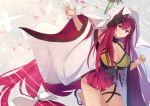  1girl azur_lane bare_shoulders bow breasts chiyoda_(azur_lane) claw_ring eyebrows_visible_through_hair fox_mask hair_bow hane_(feathe02) highres large_breasts long_hair mask red_skirt redhead skirt solo very_long_hair violet_eyes white_bow wide_sleeves 