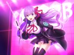  bb_(fate)_(all) bb_(fate/extra_ccc) black_coat black_legwear breasts fate/grand_order fate_(series) gloves hair_ribbon high-waist_skirt holding holding_wand large_breasts leotard long_hair long_sleeves neck_ribbon open_mouth purple_hair red_ribbon ribbon shouhei skirt solo thigh-highs very_long_hair violet_eyes wand white_gloves white_leotard wide_sleeves 