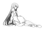  1girl ass boots breasts c.c. code_geass eyebrows_visible_through_hair fukudahda gloves greyscale high_heels leotard long_hair looking_at_viewer monochrome parted_lips simple_background sitting solo thigh-highs thigh_boots very_long_hair white_background 