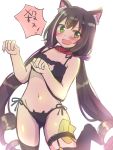  animal_ear_fluff animal_ears bangs black_bra black_legwear black_panties blush bra brown_hair cat_cutout cat_ear_panties cat_ears cat_lingerie cleavage_cutout commentary_request eyebrows_visible_through_hair frilled_bra frills green_eyes groin gucchiann hands_up highres kyaru_(princess_connect) long_hair low_twintails meme_attire multicolored_hair navel no_shoes open_mouth panties princess_connect! princess_connect!_re:dive ringlets side-tie_panties simple_background standing standing_on_one_leg streaked_hair tears thigh-highs translated twintails underwear underwear_only very_long_hair white_background white_hair 