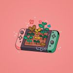  artist_name controller dirt game_controller handheld_game_console joy-con meyoco nintendo_switch no_humans pink_background plant simple_background sparkle stardew_valley 