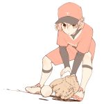  1girl baseball baseball_cap baseball_glove baseball_uniform hat koito_yuu nakatani_nio official_art orange_eyes orange_hair orange_shirt orange_shorts shirt shoes short_hair shorts simple_background sneakers socks solo sportswear white_background yagate_kimi_ni_naru 