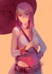  1girl 3four anemone_(eureka_seven) belt breasts collar eureka_seven eureka_seven_(series) hair_ornament hairclip long_hair pink_hair solo violet_eyes 