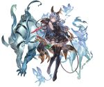 1girl alpha_transparency animal_ears armpits bangs bare_shoulders black_footwear black_gloves black_skirt blue_hair blush boots breasts brown_eyes closed_mouth dress earrings elbow_gloves erune ferry_(granblue_fantasy) full_body ghost gloves granblue_fantasy hair_ornament holding holding_weapon hoop_earrings jewelry long_hair looking_at_viewer medium_breasts minaba_hideo official_art rabbit_ears sideboob simple_background single_earring skirt sleeveless smile solo thigh-highs thigh_boots transparent_background wavy_hair weapon whip x_hair_ornament zettai_ryouiki 