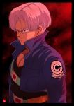  1boy absurdres black_border blue_eyes border chris_re5 dragon_ball dragonball_z frown highres jacket male_focus profile serious signature solo trunks_(future)_(dragon_ball) upper_body white_hair 