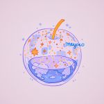  apple artist_name clouds constellation food fruit lavender_background liquid meyoco no_humans original simple_background sparkle sun transparent 