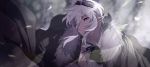  1other androgynous black_hairband braid eyes_visible_through_hair fur_trim hairband kai28 looking_at_viewer niggurath_the_ancient_tree_branch pixiv_fantasia_last_saga pointy_ears sidelocks silver_hair smile solo upper_body violet_eyes 