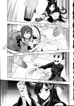  3girls animal_ears balloon bow brooch comic dress drill_hair greyscale hair_bow head_fins highres imaizumi_kagerou japanese_clothes jewelry kimono kine long_hair long_sleeves mallet mermaid mochi monochrome monster_girl mortar multiple_girls page_number scan sekibanki shirt short_hair skirt touhou translation_request usagi_kine wakasagihime wide_sleeves wolf_ears zounose 