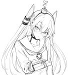  1girl amatsukaze_(kantai_collection) blush choker dress gift hair_tubes hat head_tilt heart kantai_collection lifebuoy lineart long_hair looking_at_viewer mini_hat monochrome open_mouth remora180 sailor_dress simple_background smoke solo two_side_up upper_body windsock 